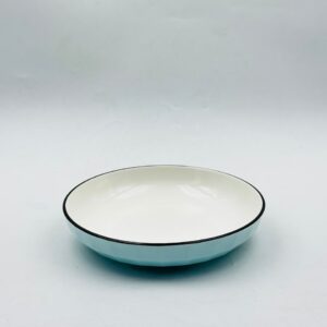 Light Blue Ceramic Serving Bowl with Black Rim