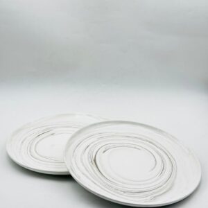 White Ceramic Dinner Plate with Grey Swirl Design
